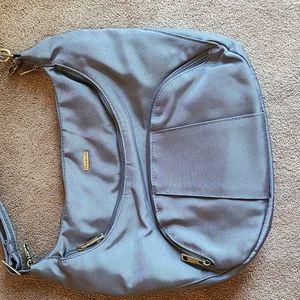 Gray, cross body, anti-theft Travelon purse
